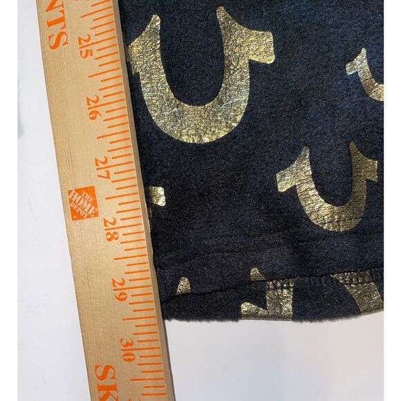 True Religion Fleece Loungewear Pants Black Gold Horseshoe Logos AllOver Print M - Picture 2 of 6